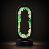 Gleneagles Green Fluorite crystal lamp with LED lighting and black oval frame