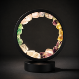 Gleneagles mixed crystal lamp with natural minerals, LED lighting and black circular frame