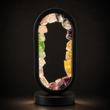 Gleneagles mixed crystal lamp with natural minerals, LED lighting and black oval frame