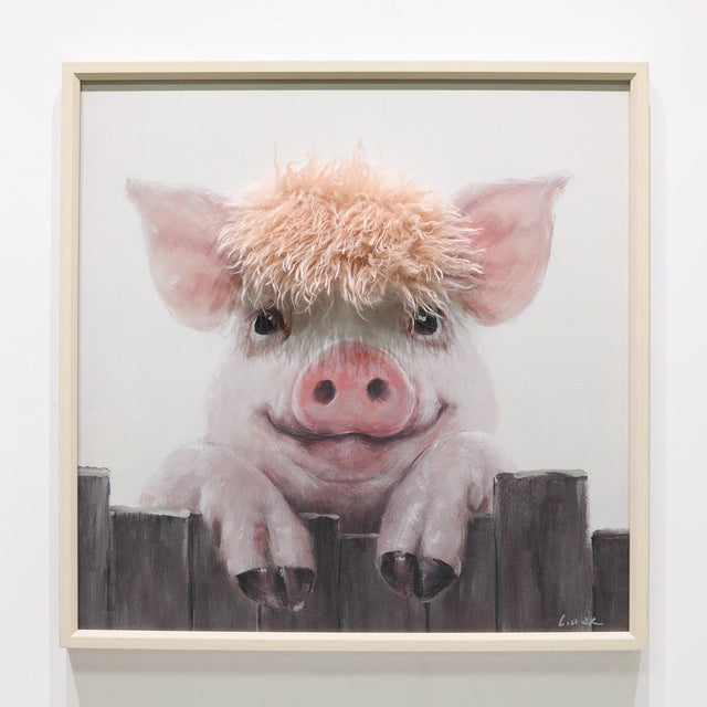 Gleneagles pig 3D canvas wall art featuring a smiling pig portrait in a framed countryside artwork