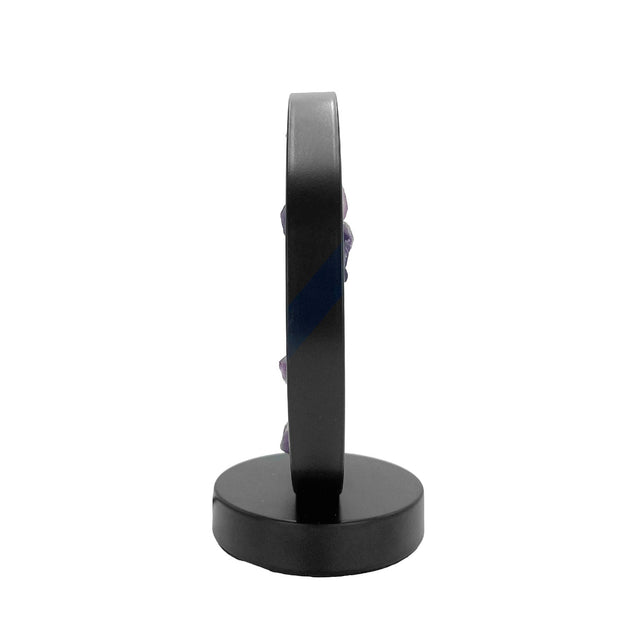 Side view of the Gleneagles Purple Fluorite circle lamp and black metal base