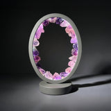 Gleneagles Purple Fluorite crystal lamp with LED lighting and grey oval frame