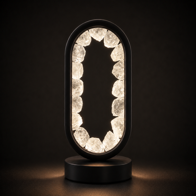 Gleneagles Rock Quartz crystal lamp with LED lighting and black oval frame