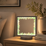 Gleneagles Square Earth LED Lamp featuring Green Fluorite crystals and grey frame