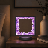 Gleneagles Square Earth LED Lamp with Purple Fluorite crystals and grey frame