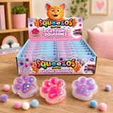 Glitter Cat Paw Squishy Fidget Toy with fluffy attached pom pom bobbles