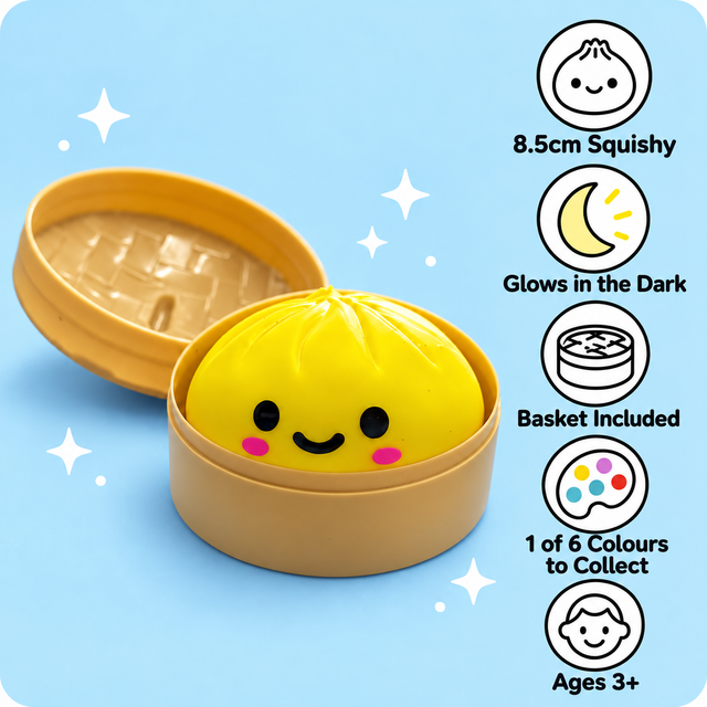 Glow Up Dumpling 8.5cm squishy toy features