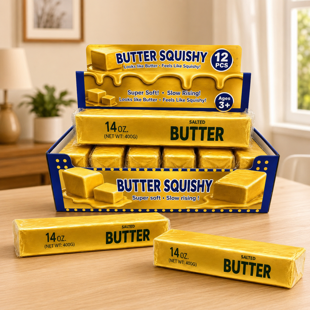 Gold Jumbo Butter Squishy Fidget Toy 22cm with realistic metallic butter block design