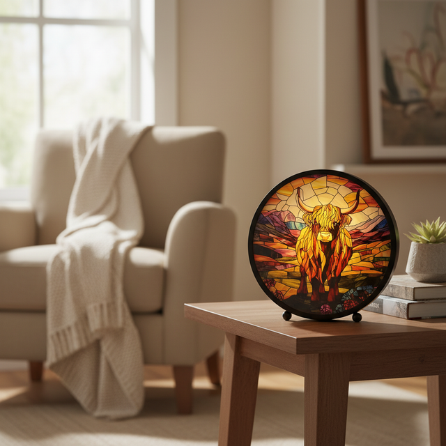 Highland cow battery powered LED lamp home decor