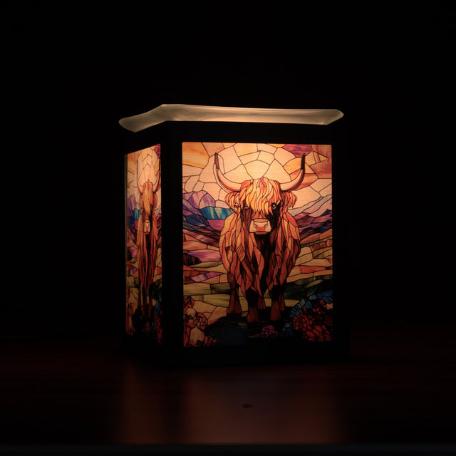 Golden highland cow electric wax melt burner home decor ambient lighting