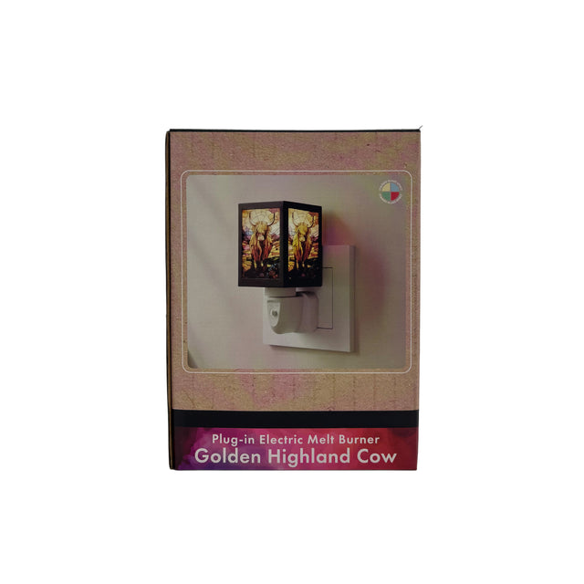 Golden highland cow wax burner packaging front with branding