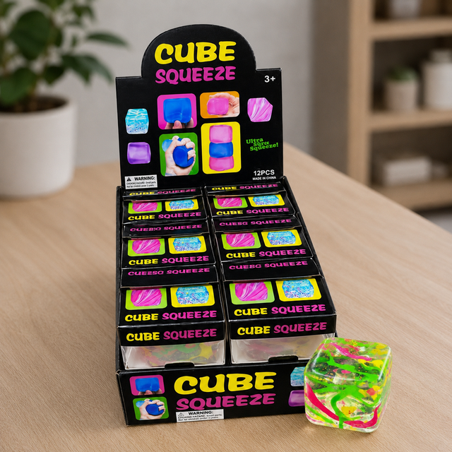 Graffiti Cube squishy fidget toy in assorted colourful graffiti designs for stress relief and sensory play