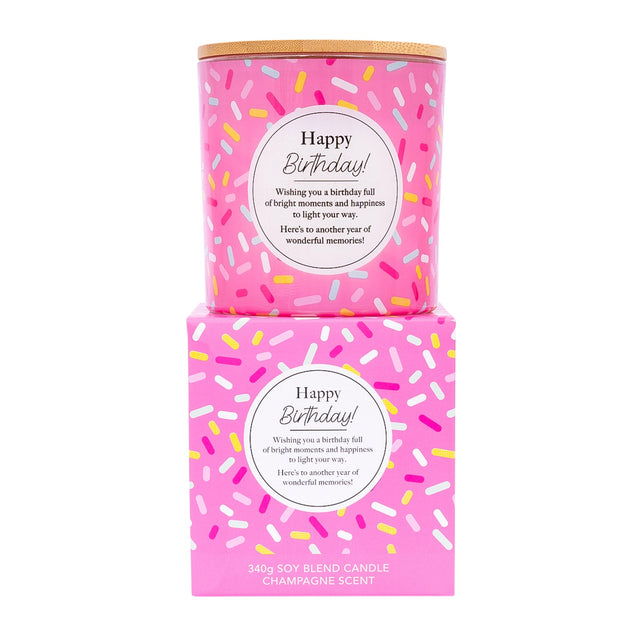 Happy Birthday scented candle suitable as a thoughtful birthday gift for her