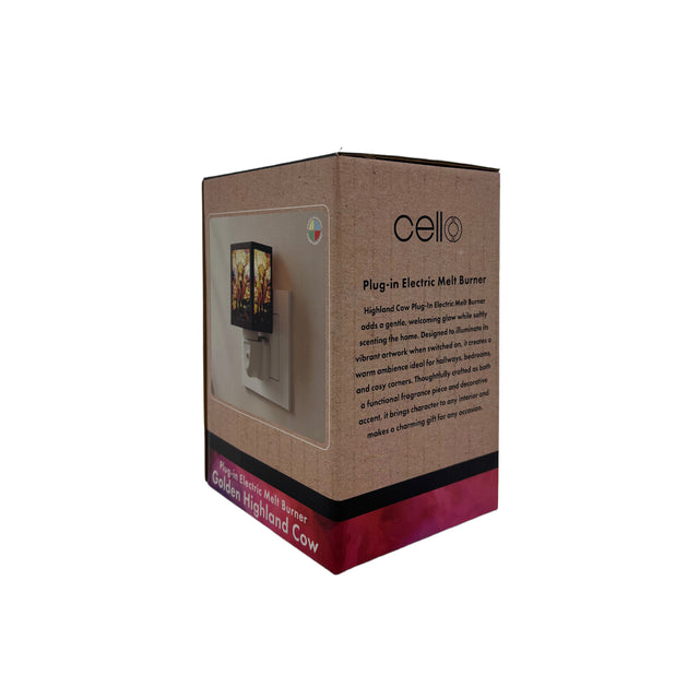 Highland cow wax melt burner box side view showing product design