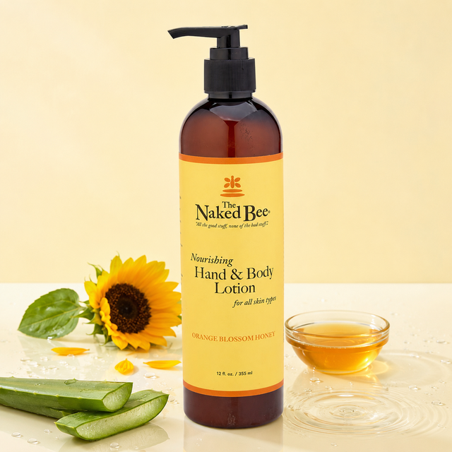 Honey body lotion with aloe vera, sunflower and honey ingredient cues