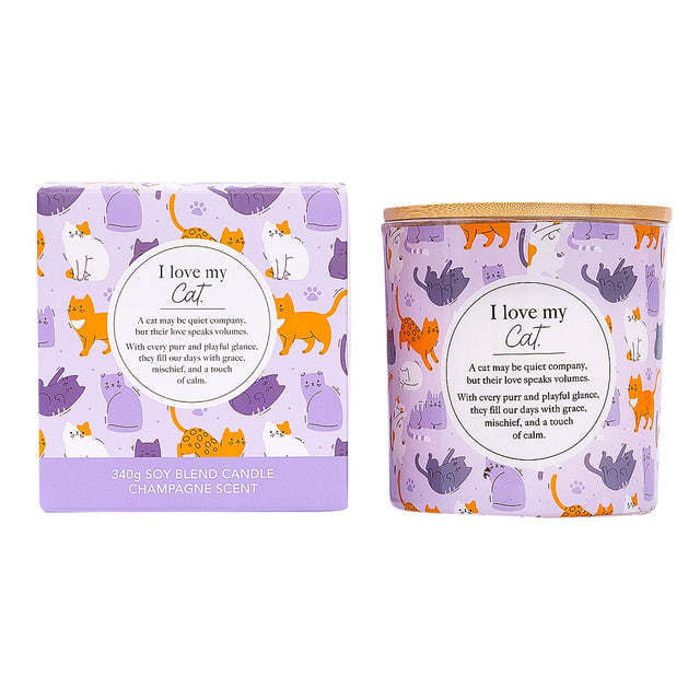 Splosh I Love My Cat scented candle with colourful feline design