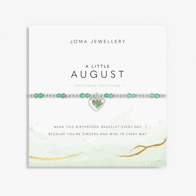 Joma Jewellery A Little August aventurine birthstone bracelet on sentiment card