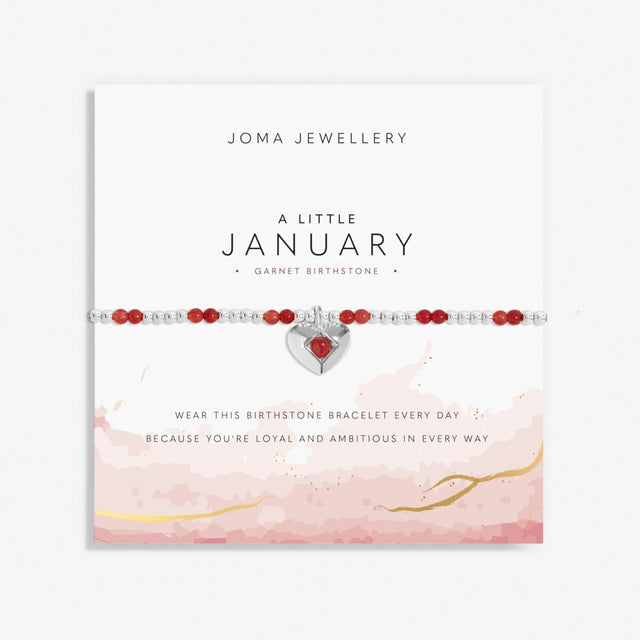 Joma Jewellery A Little January garnet birthstone bracelet on sentiment card