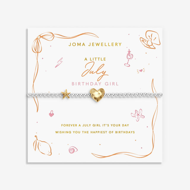 Joma Jewellery A Little July birth month bracelet on sentiment card