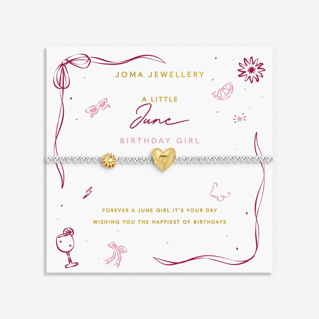 Joma Jewellery A Little June birth month bracelet on sentiment card