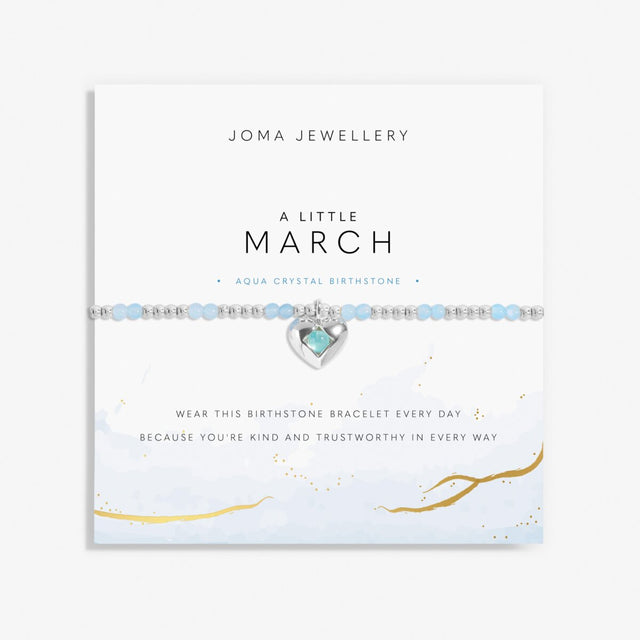 Joma Jewellery A Little March aqua crystal birthstone bracelet on sentiment card