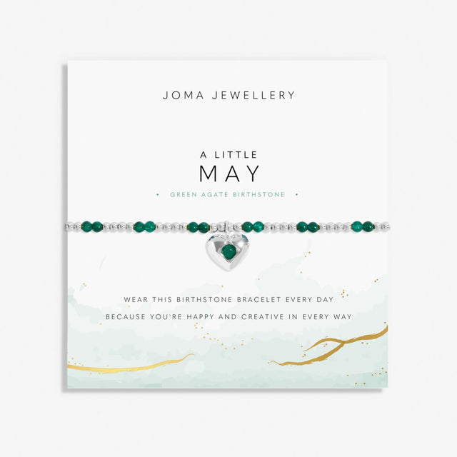 Joma Jewellery A Little May green agate birthstone bracelet on sentiment card