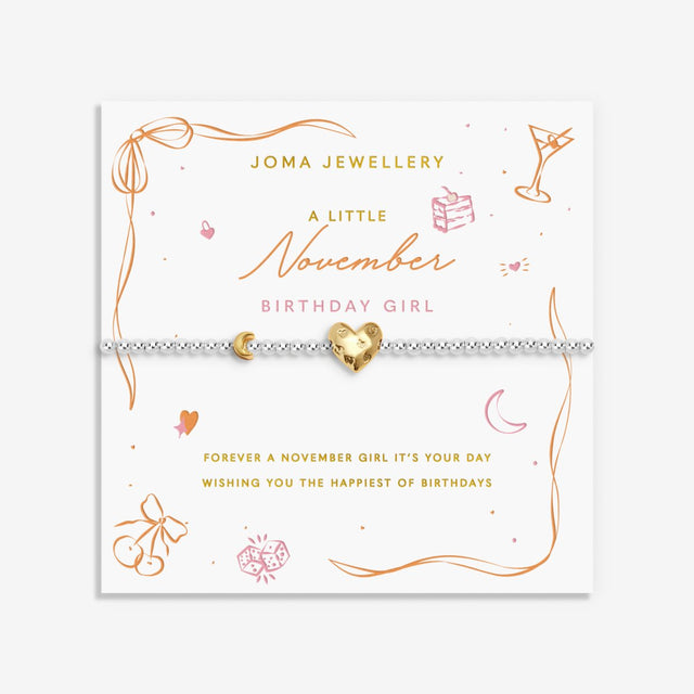 Joma Jewellery A Little November birth month bracelet on sentiment card