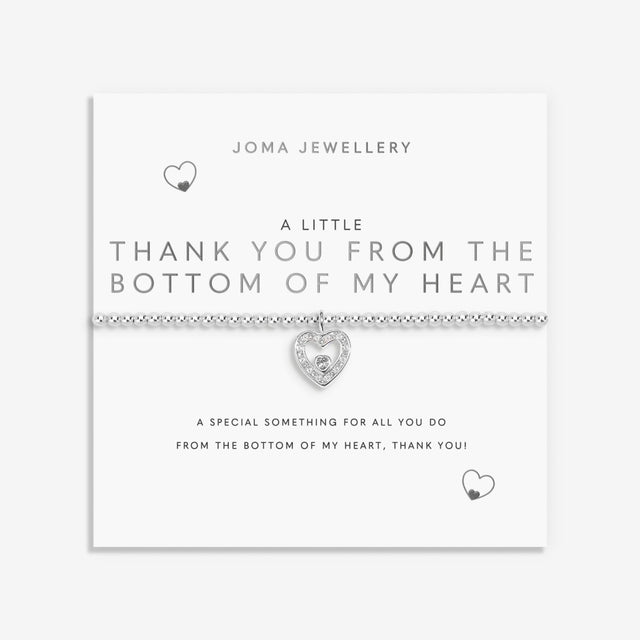 Silver plated Joma Jewellery thank you bracelet presented on sentiment card