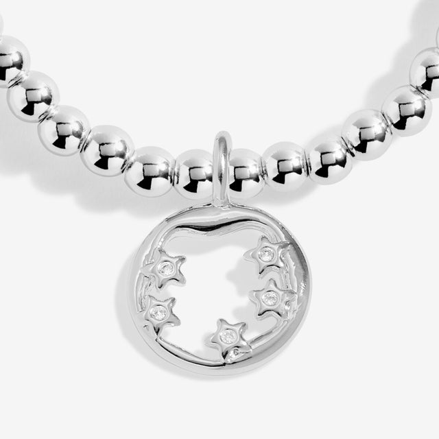 Close-up of silver star charm on Joma Jewellery A Little positive affirmation bracelet