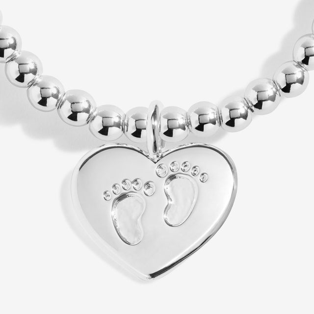 Joma Jewellery silver-plated new mum bracelet with heart-shaped baby footprint charm
