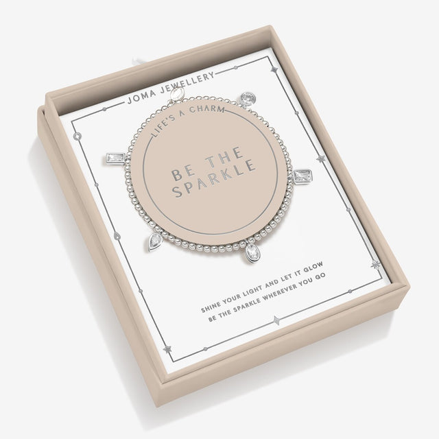 Joma Jewellery Be The Sparkle bracelet presented in a buttercream and blush pink gift box