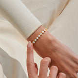 Joma Jewellery gold tennis bracelet worn on wrist for everyday styling