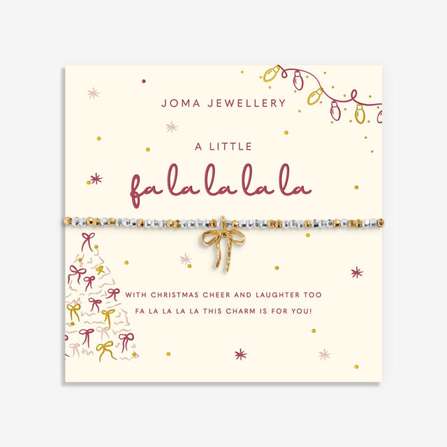 Joma Jewellery Fa La La La La silver and gold-plated bracelet on its illustrated festive sentiment card