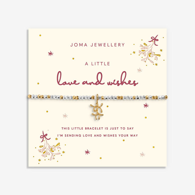 Joma Jewellery Love And Wishes silver and gold-plated bracelet on its illustrated festive sentiment card