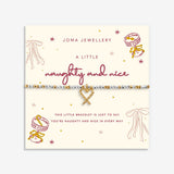 Joma Jewellery Naughty And Nice silver and gold-plated bracelet on its illustrated festive sentiment card