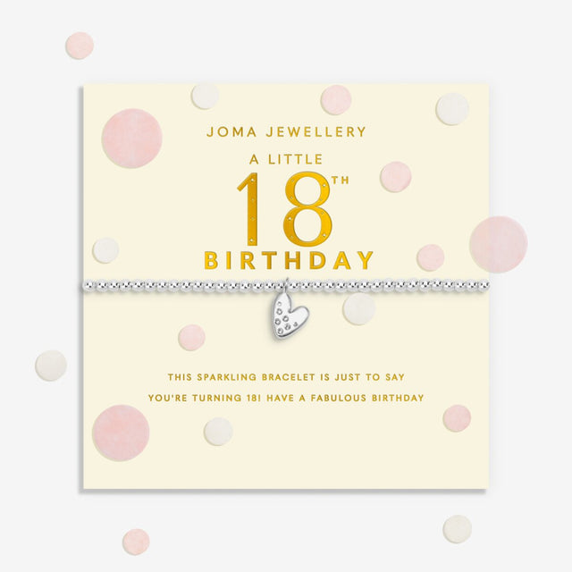 Joma Jewellery Confetti A Little 18th Birthday silver-plated bracelet presented on a sentiment-stamped birthday card