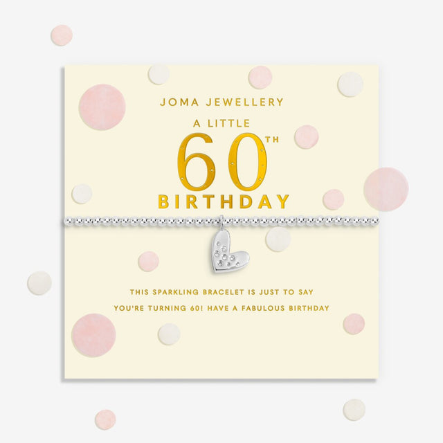 Joma Jewellery Confetti A Little 60th Birthday silver-plated bracelet presented on a sentiment-stamped birthday card