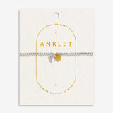 Joma Jewellery double heart silver anklet on gold-foiled buttercream presentation card