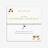 Joma Jewellery Espresso Yourself bracelet presented on colourful illustrated A Little Vibes sentiment card
