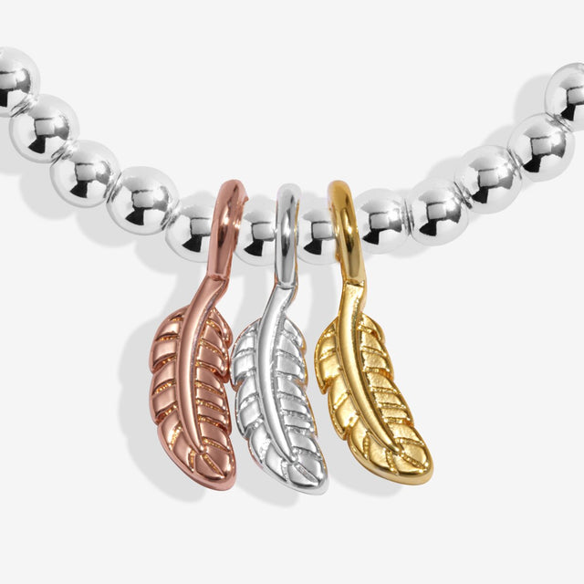 Trio feather charms in silver, gold and rose gold plating