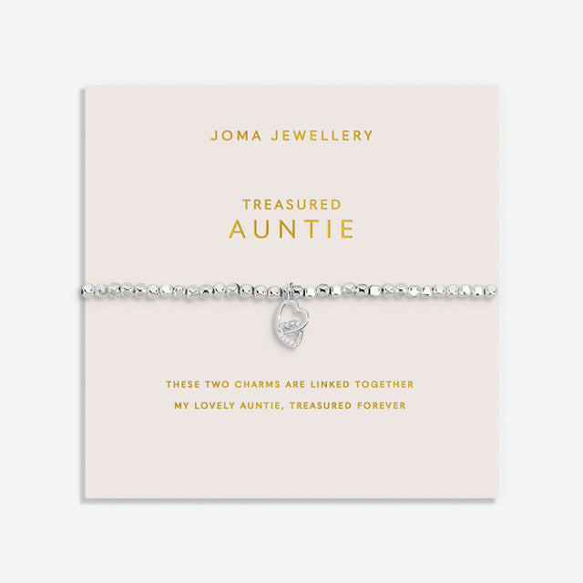 Joma Jewellery Forever Yours Treasured Auntie silver plated bracelet on blush sentiment card