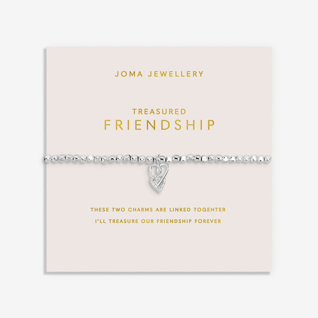 Joma Jewellery Forever Yours Treasured Friendship silver plated bracelet on blush sentiment card