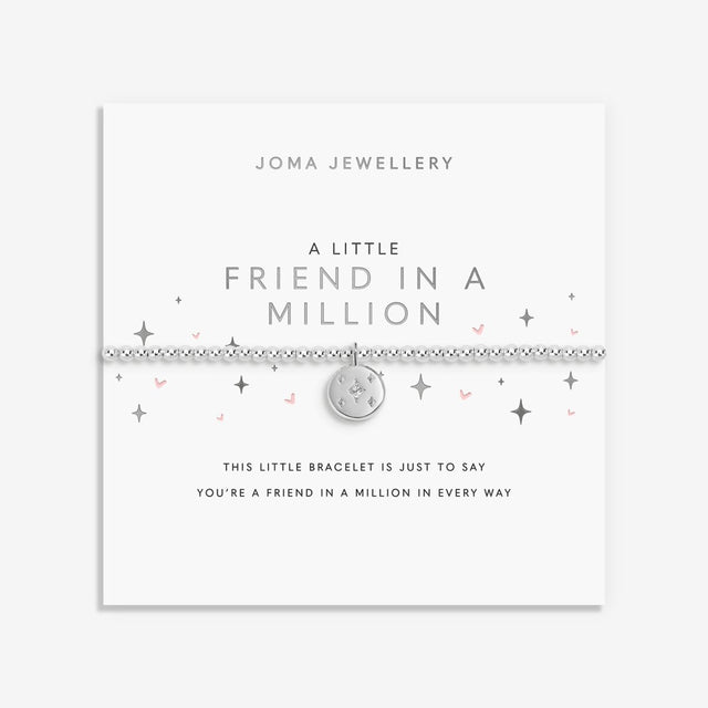 Joma Jewellery Friend In A Million bracelet displayed on signature friendship sentiment card