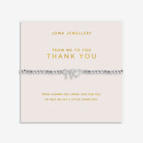 Joma Jewellery From Me To You Thank You bracelet presented on a blush pink sentiment card