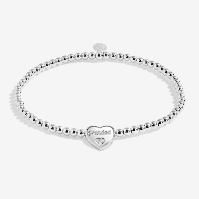 Silver plated beaded bracelet with Grandad engraved heart charm and crystal detail