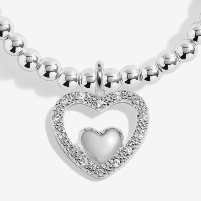 Joma Jewellery Grandma bracelet with silver-plated beads and sparkling pavé heart charm