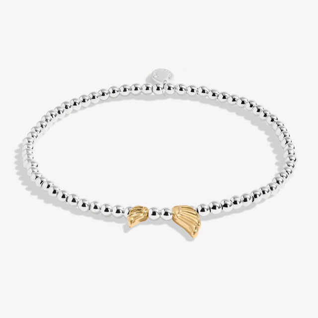 Silver beaded stretch bracelet with gold angel wing charms Guardian Angel design