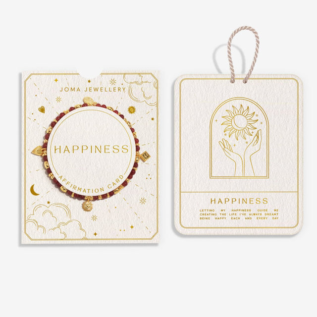 Joma Jewellery Happiness affirmation card bracelet with gift packaging and affirmation card