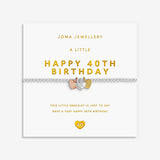 Joma Jewellery Happy 40th Birthday bracelet displayed on a 3D gold foil sentiment card