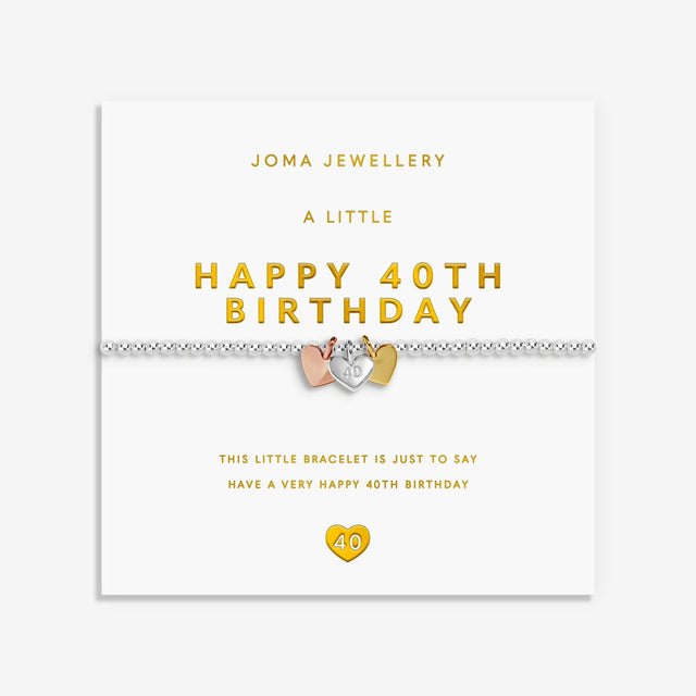 Joma Jewellery Happy 40th Birthday bracelet displayed on a 3D gold foil sentiment card